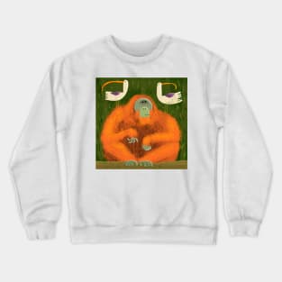 Orangutan with pesky birds Crewneck Sweatshirt